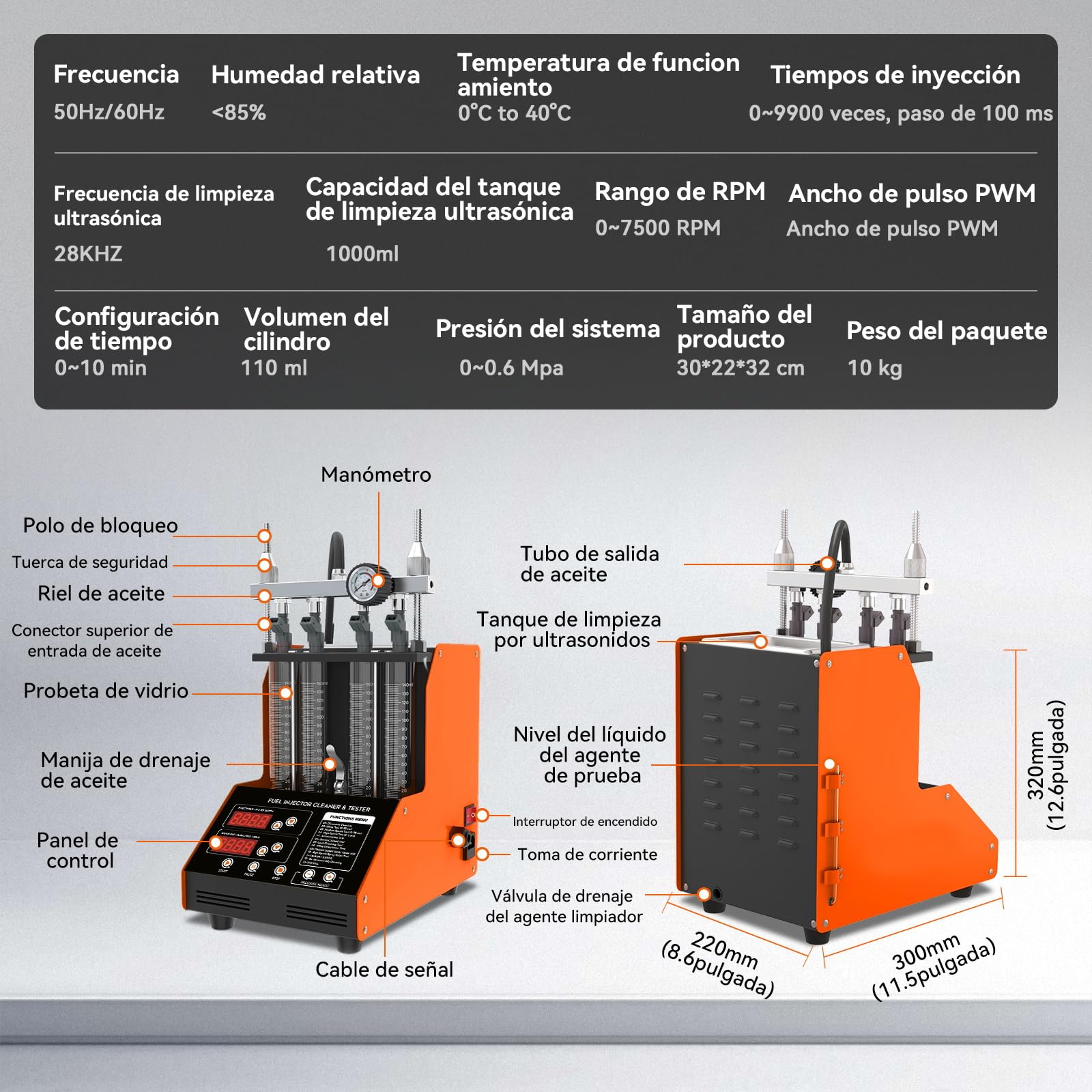KAISAL CN100 220V Limpiador y Probador de Inyector de Combustible Automotriz, Máquina de Limpieza Ultrasónica de Inyectores de Combustible, Kit de Comprobador y Limpiador de Inyectores de Combustible