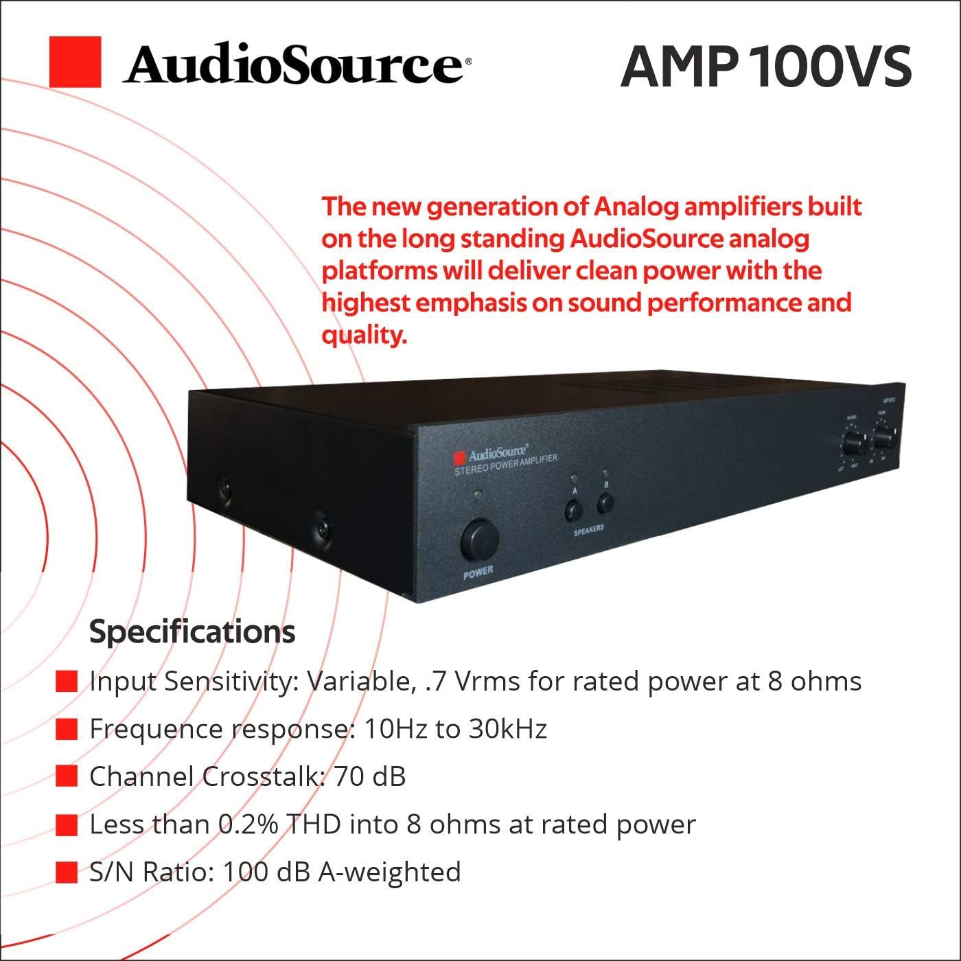 Up To 40% OFF AudioSource Analog Amplifier, Stereo Power A Amplifier AMP100VS for Home Sound Systems