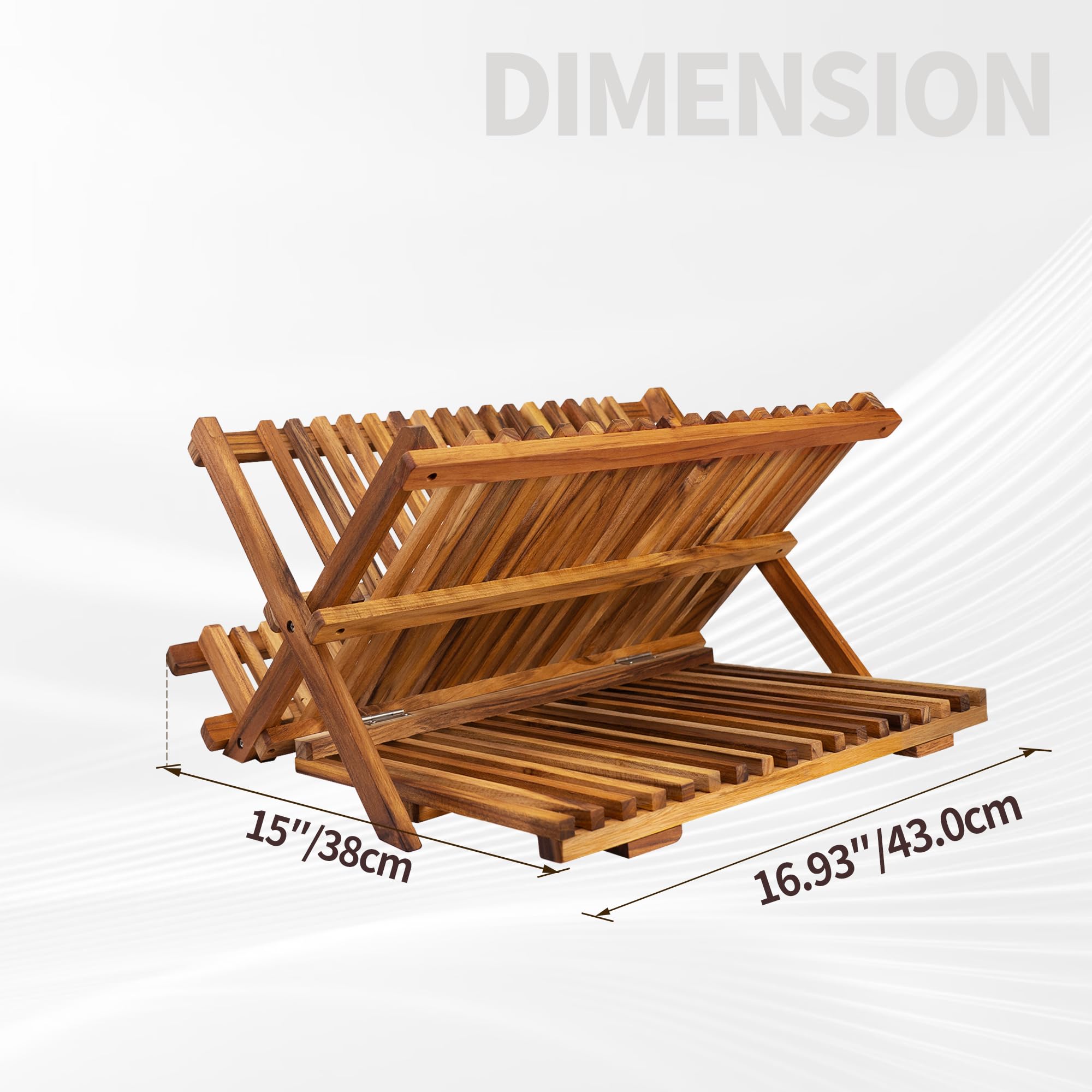 Utoplike Secador de Platos Plegable de Madera de Teca de 3 Niveles | Escurridor de Platos Plegable de Gran Capacidad, Organizador de Cocina para Platos y Tazas Que Ahorra Espacio