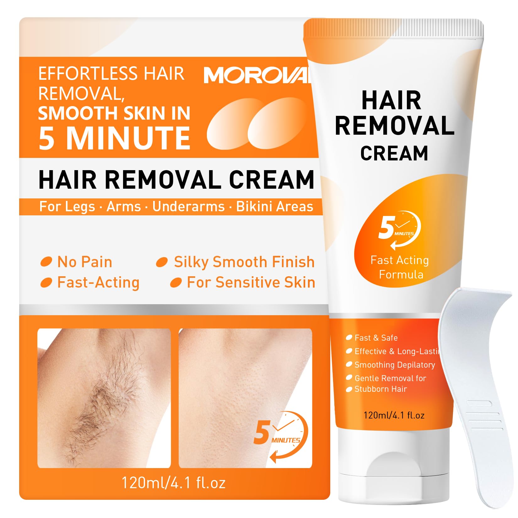 Morovan Hair Removal Cream 4 1Oz Fast Acting Depilatory Cream for Women and Men Painless Smooth Skin on