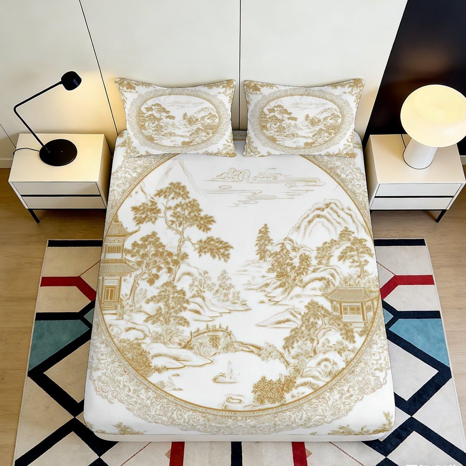 3D Printed Landscape Fitted Sheet Microfiber Deep Pocket Non-Slip Bedroom Bedding Landscape Mattress Fitted Cover 140x200x25cm