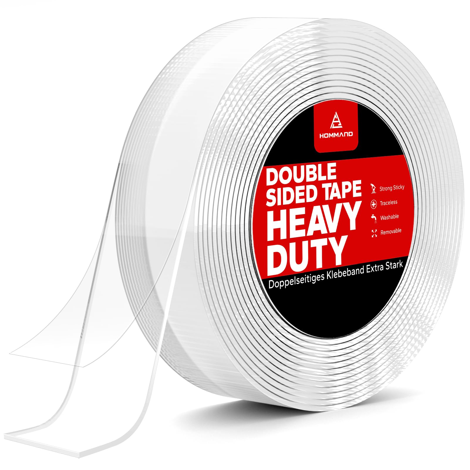 HOMMAND 5m Doppelseitiges Klebeband Extra Stark Transparent, Nano Double Sided Tape, Abnehmbar Spurlos Klebeband Doppelseitig Dünn für Teppich, Foto Wand, Küche, Zuhause, Auto