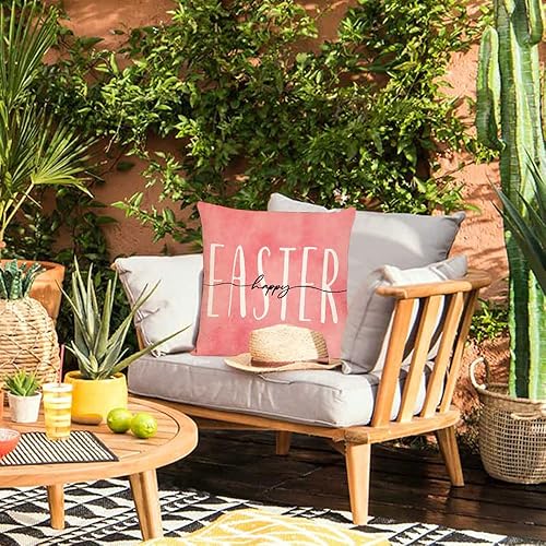 Miniatura 5 de Juego de 4 fundas de almohada de Pascua rosas de 12 x 12 pulgadas fundas de almohada de primavera y Pascua fundas de cojín de caza de huevos de