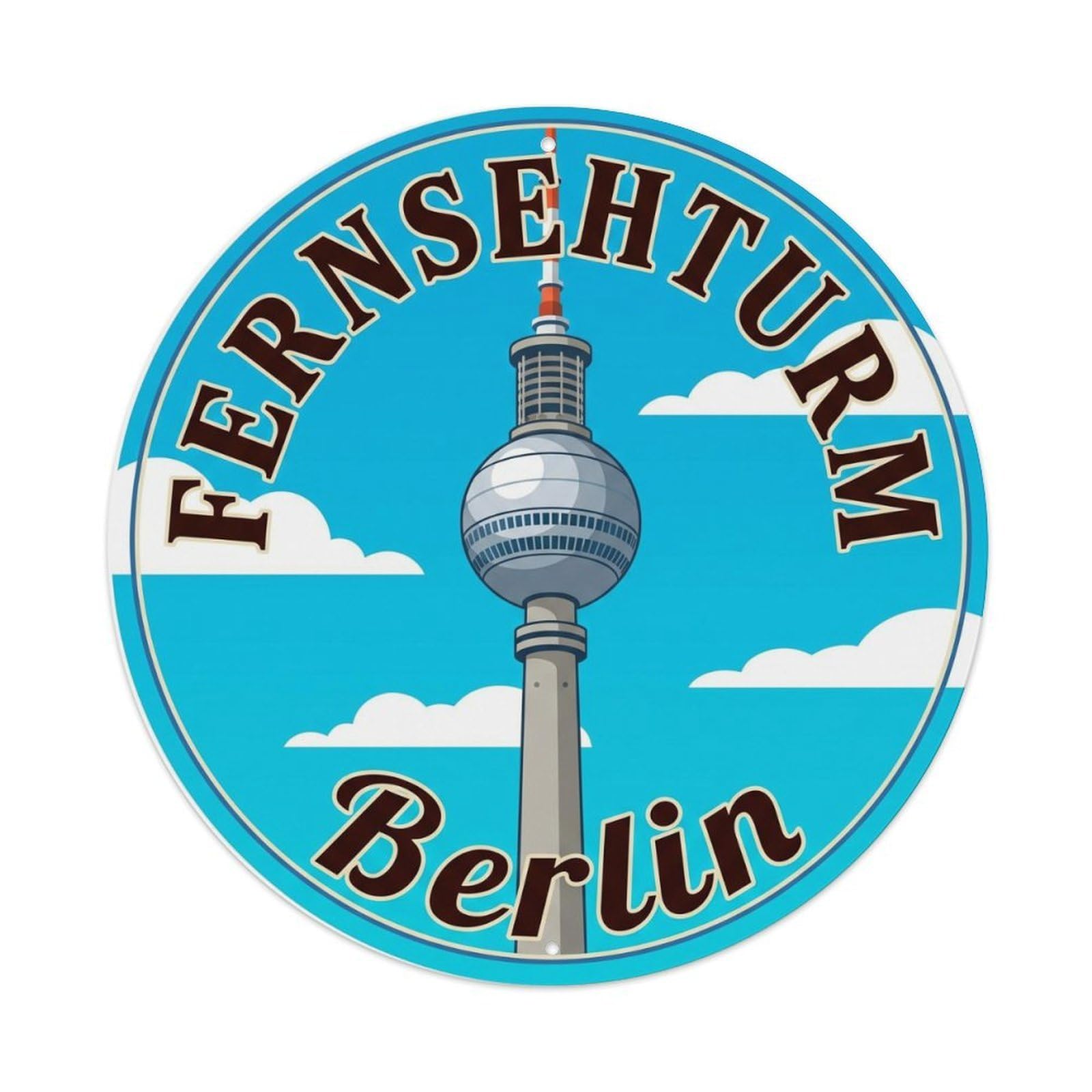 Vintage Travel Berlin Television Tower 1 Metal Tin Sign Plaque Wall Decor for Cafe, Club Bar, Office, Home Garden Round Metal Poster 8x8Inch