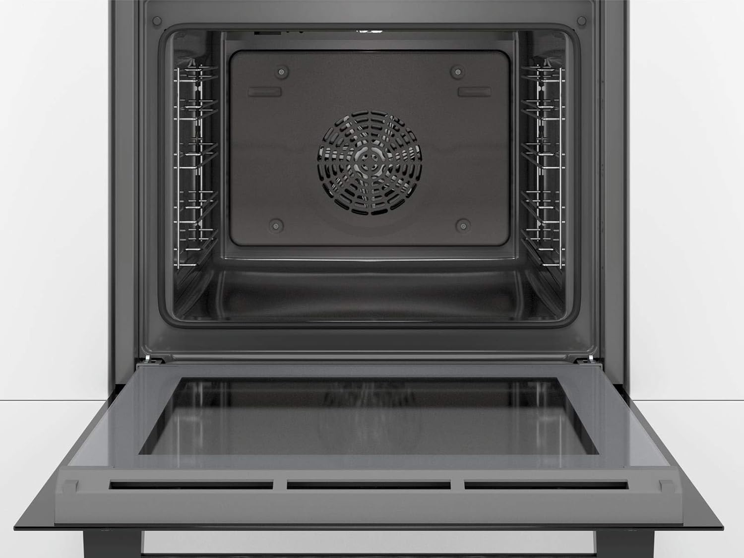 Bosch Hausgeräte HBA533BS1 - Forno da incasso serie 4, 60 x 60 cm, EcoClean Direct per la pulizia, cottura ad aria calda 3D su 3 livelli, display LED, bavaglio a scomparsa, riscaldamento rapido, [Classe di efficienza energetica A]