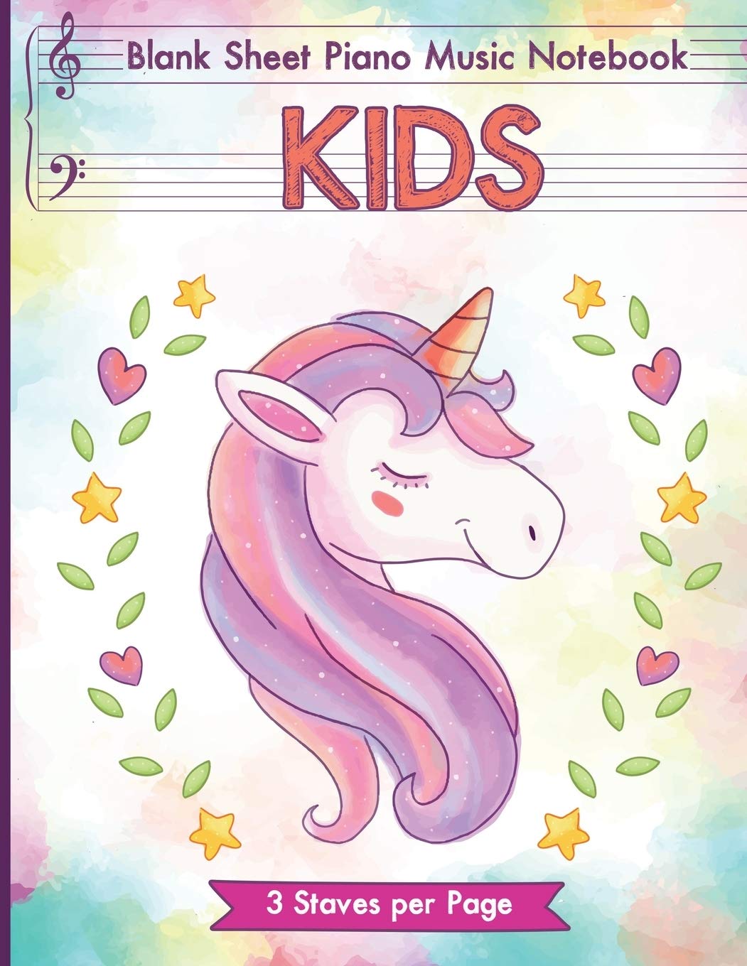 CREATESPACE Blank Sheet Piano Music Notebook Kids: Unicorn Blank Sheet Piano Music Manuscript Paper for kids 110 pages of large staff, perfect for practicing note writing