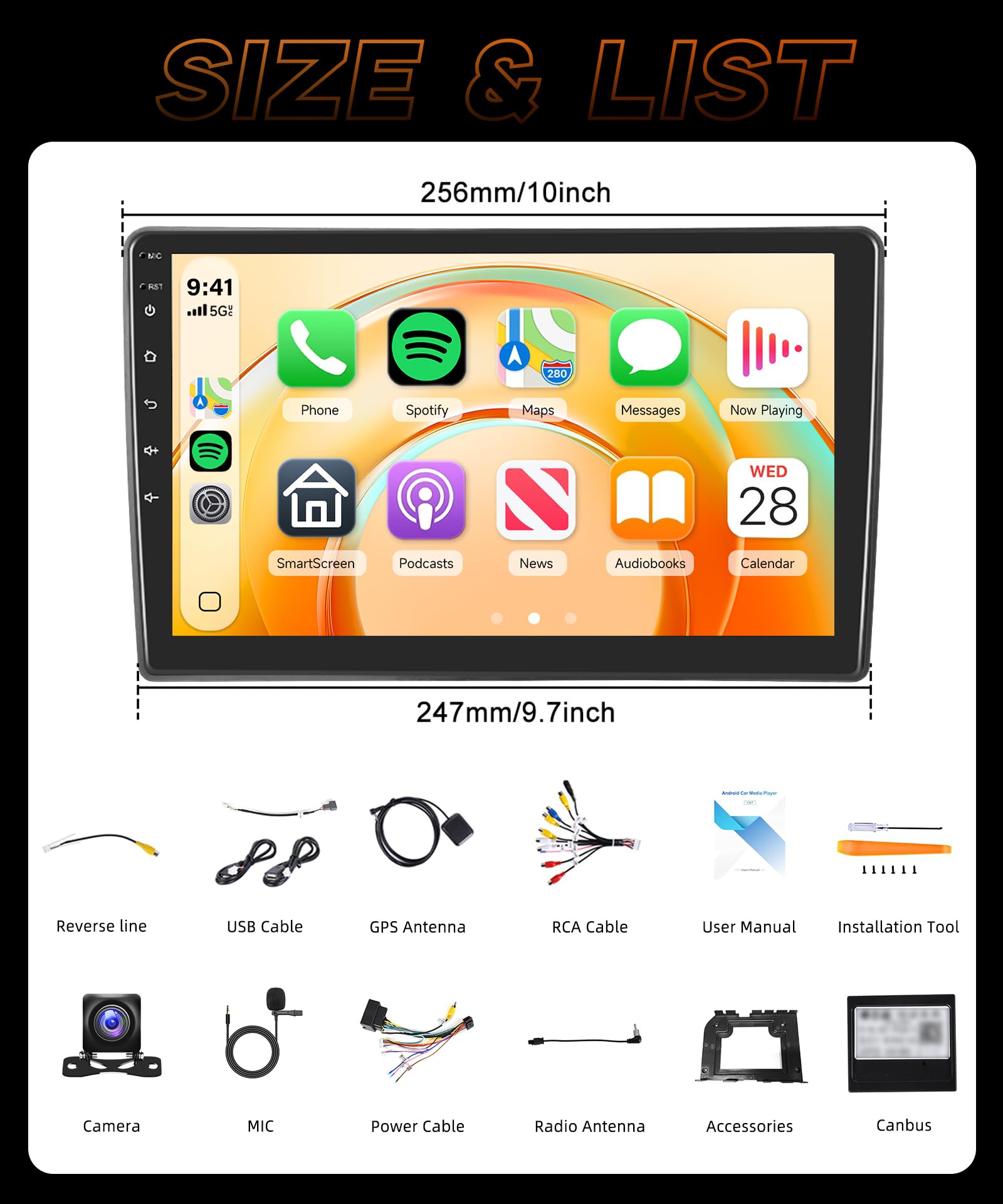 8Core 6G+128G Android Radio Coche para Citroen C5 2008-2017 Inalámbrico Carplay Android Auto GPS Navi WiFi 360° Panorámica 10 Pulgadas Pantalla Táctil Radio Bluetooth FM/RDS/DSP EQ/SWC Cámara Trasera