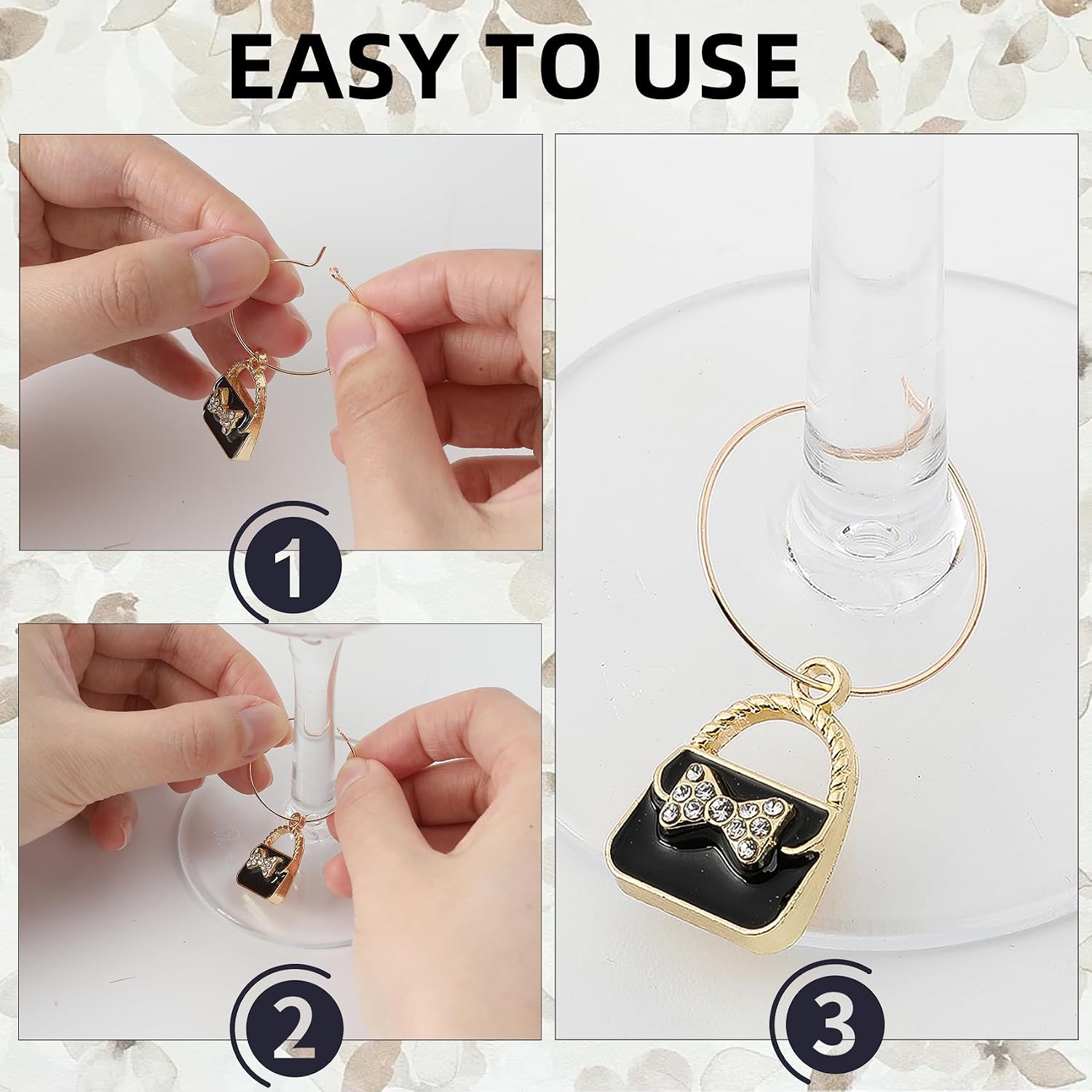 Wine Glass Charms Wine Charms for Stem Glasses Drink Markers with Gold Rings Wines Charm Rings Wines Glass Tags for Bachelorette Wedding Holiday Tasting Party Favors Decorations