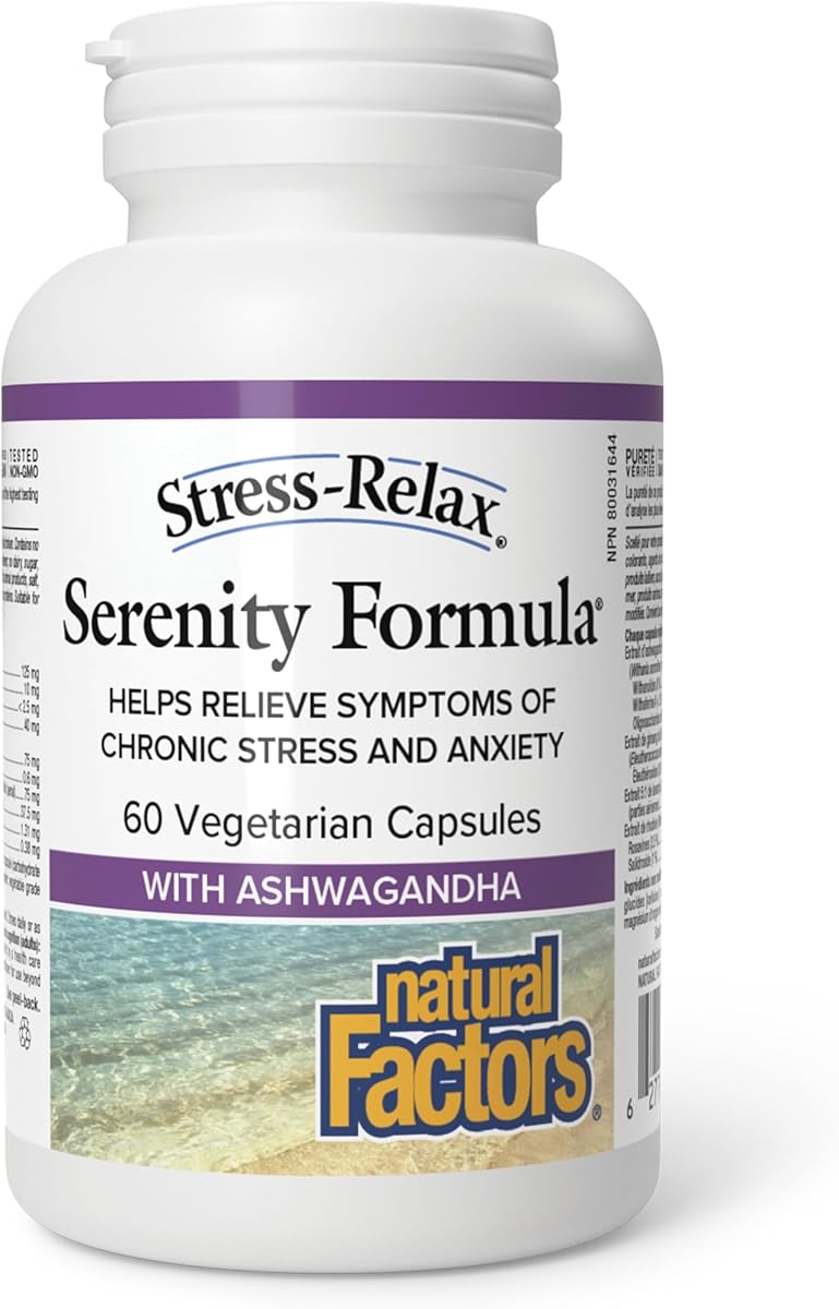 Natural Factors Stress-Relax Serenity Formula, 60 Vegetarian Capsules, Ashwagandha, Siberian Ginseng, Lavender & Rhodiola
