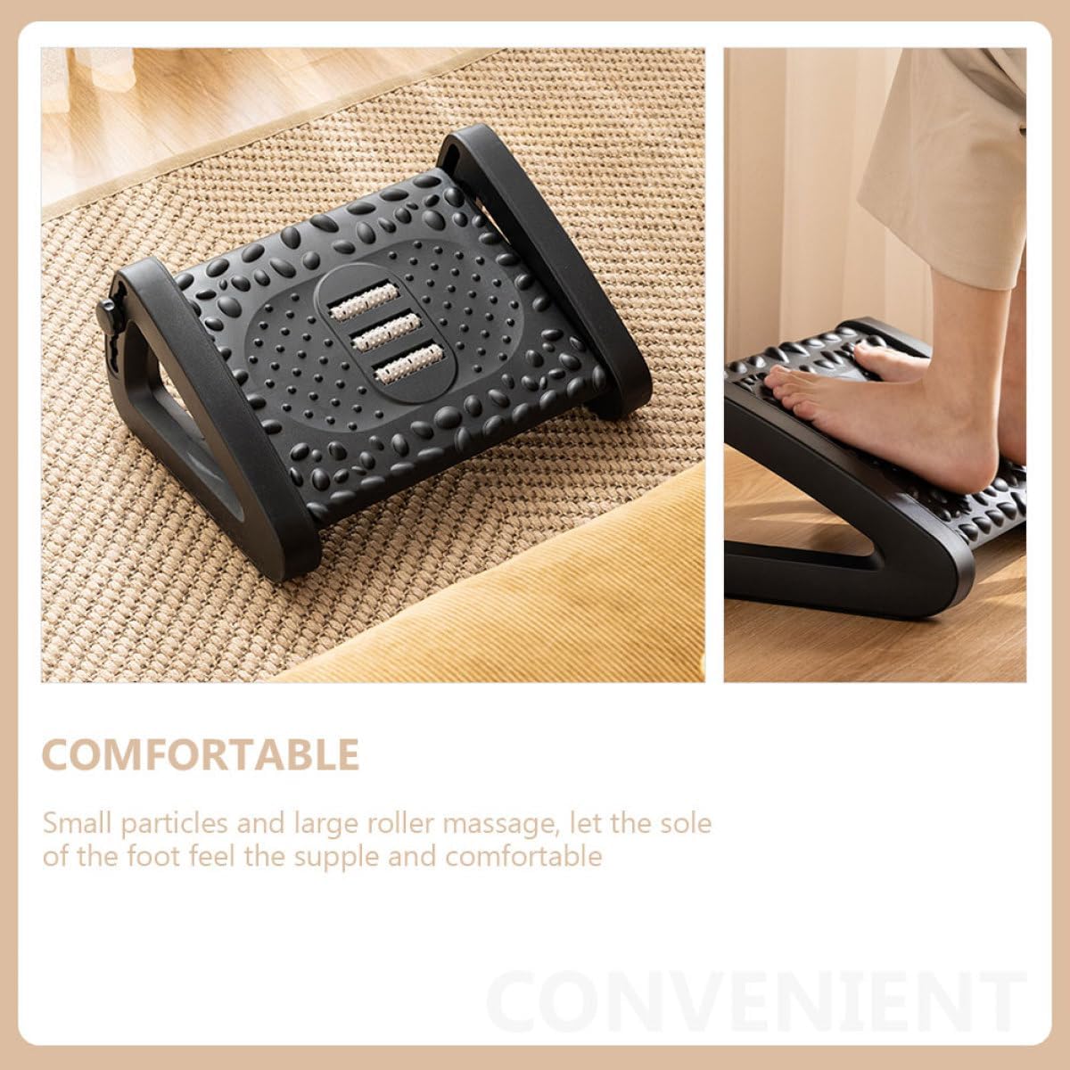 Alipis Office Footstool with Wheels, Adjustable Under Desk Footrest, Black Plastic Footrest for Office Use and Household, Small Stepping Stool for Foot Massage and Leg Support