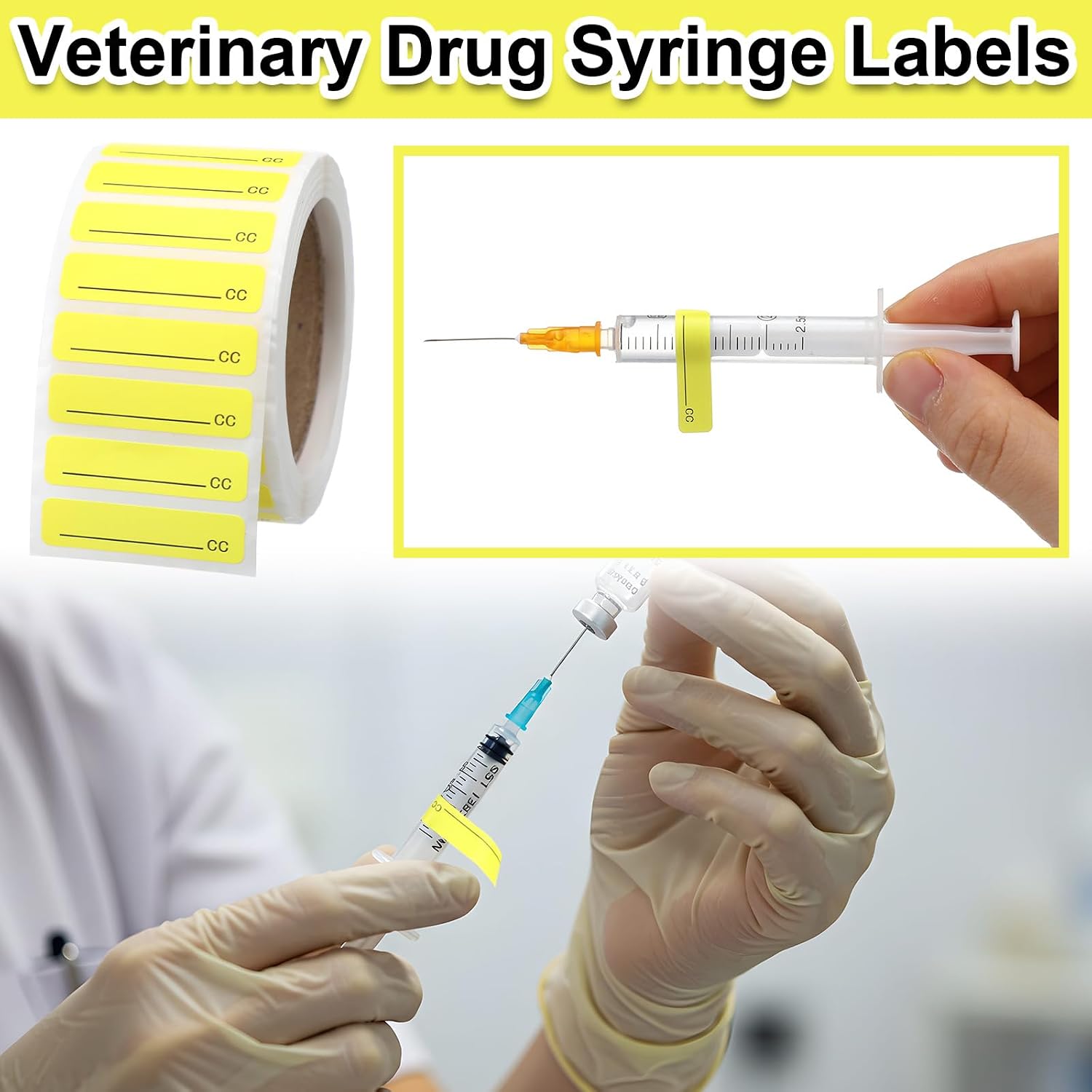 1000 Pcs Veterinary Drug Syringe Label 1.25" W x 5/16" H Roll Medication Labels for Use on Standard Syringes Animal Hospitals, Veterinary Clinics