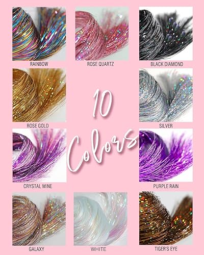 Miniatura 5 de Juego de 6 piezas de oropel con clip, 19.6 pulgadas, resistentes al calor, con purpurina, mechones de cabello de hada, regalo de festival, fiesta,
