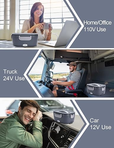 Miniatura 3 de CHARMDOO Lonchera eléctrica de 80 W, calentador de almuerzo portátil para adultos, automóvil, camión, oficina, 1224110 V, lonchera de calentamiento