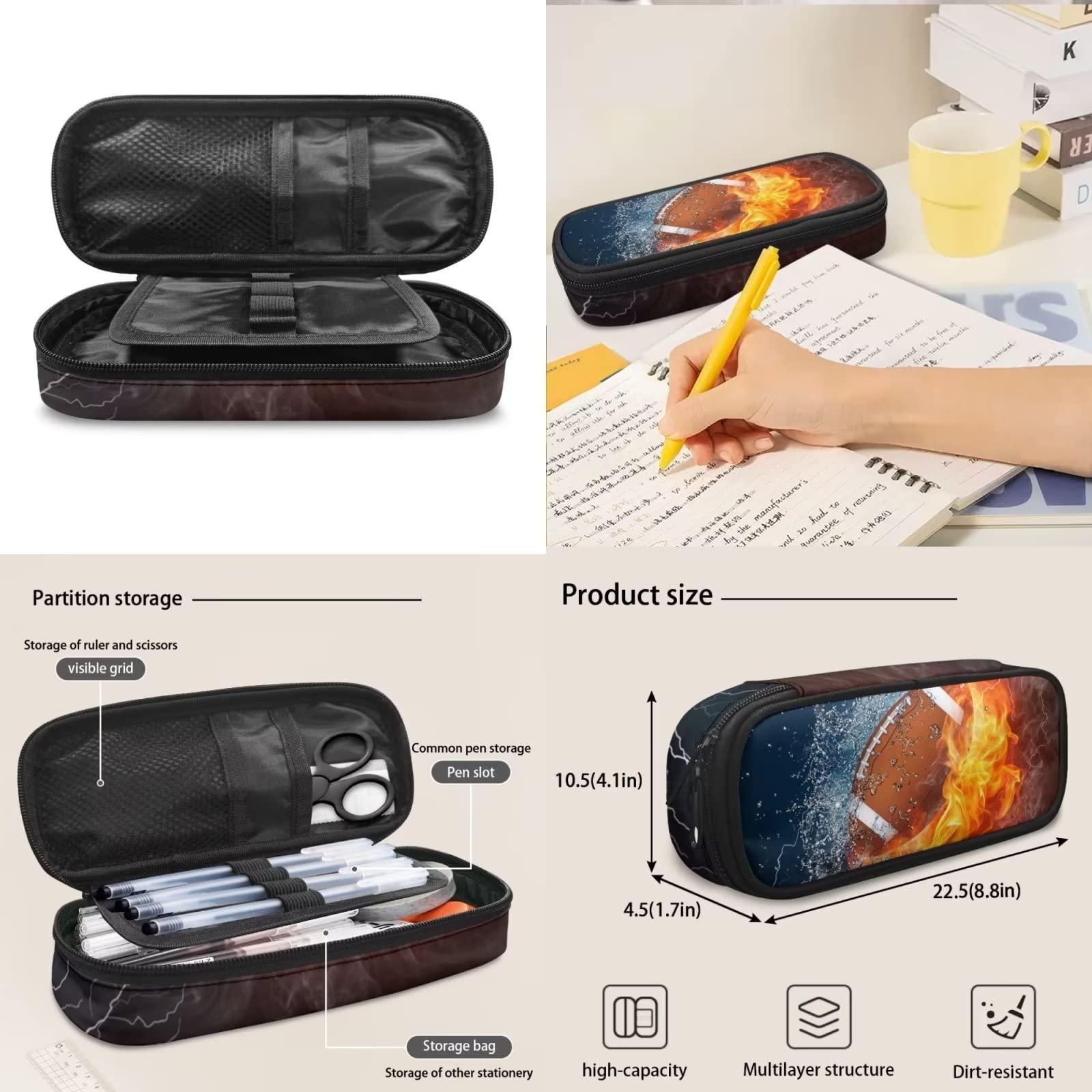 POLERO Mochila escolar de caballos para niños, juego de bolsas de almuerzo, estuche para lápices, 3 piezas, bolsas escolares, Fuego de agua de rugby, Talla única, Mochila infantil