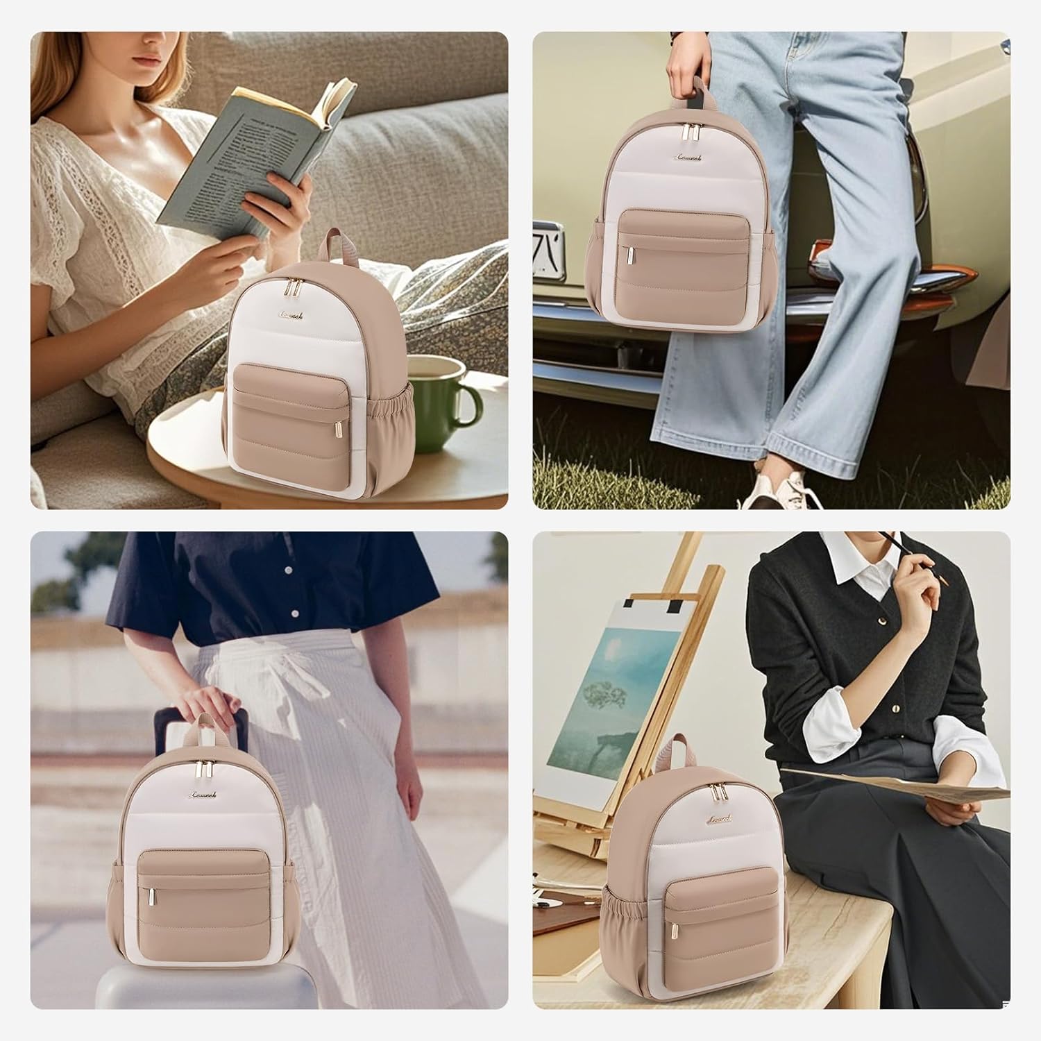 LOVEVOOK Mini Backpack Purse for Women, Small Puffer Lightweight Backpack, Casual Daily Daypack Purse for Women, Cute bag with Anti-theft Pocket for Travel-Khaki and Beige - Image 7