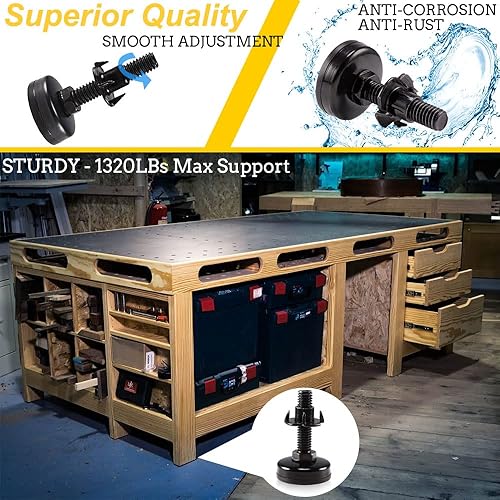 Miniatura 5 de Pies niveladores de muebles ajustables y resistentes para armarios, sofás, mesas, sillas, elevadores, soporte de 1320 libras, kit de tuercas en T de