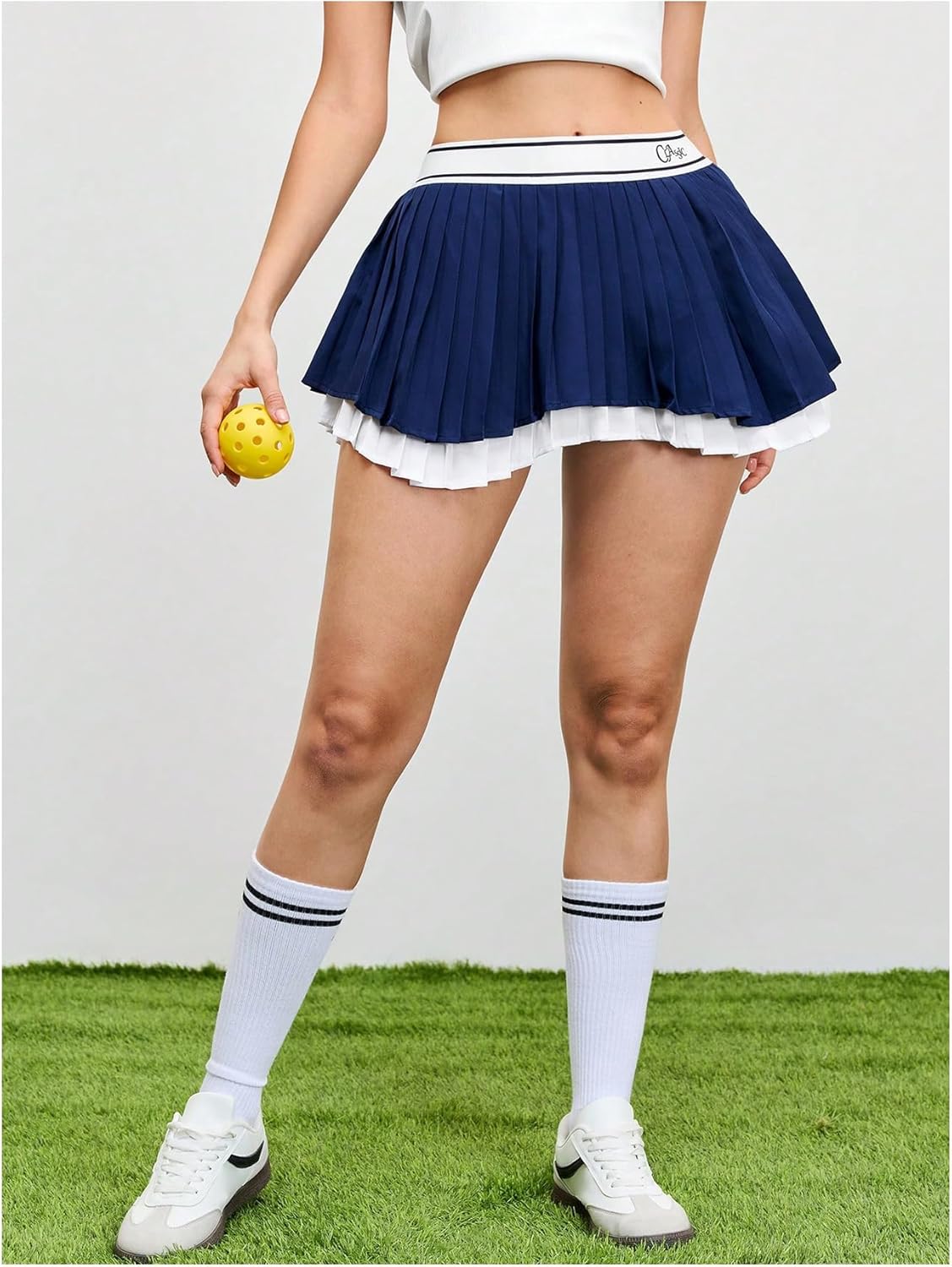 Verdusa Women's Color Block Pleated Mini Skirt Elastic High Waisted A Line Tennis Skirts - Image 4