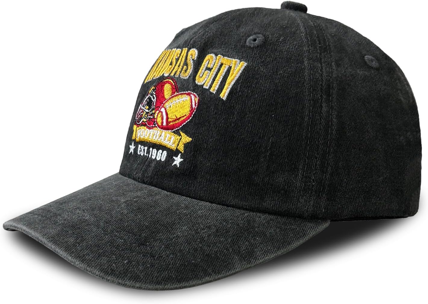 Embroidered City Football Hat, Adjustable Unisex Cotton Baseball Cap, Vintage Washed Cotton Denim Fan Cap for Men Women - Image 2