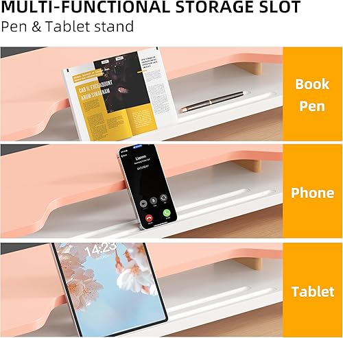 Miniatura 2 de Soporte elevador de monitor dual de 2 niveles, soporte de monitor de computadora de tablero más amplio para 2 monitores, ranura para