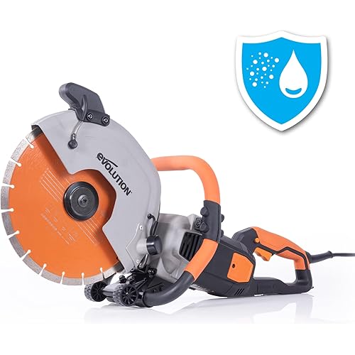 Evolution R12DCT 12 Inch Concrete Saw with Water Fed Dust Suppression (Aka Angle Grinder, Cut Off Saw, Masonry) Electric, No Gas, 4-1/2" Cut - Incl Premium Diamond Blade (Formerly R300DCT+)