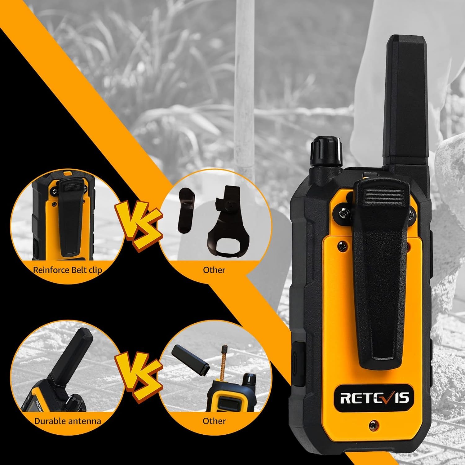 Retevis RB648 Walkie Talkie Robusto, Radio Bidirezionale Impermeabile IP67 | Antipolvere, Resistente alle Cadute, SOS Vibrazione PMR Walkie-Talkie per Ambienti Industriali Difficili(10 Pezzi, Giallo)