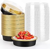 Vista 57 de Beasea Paquete de 20 Moldes para Cheesecake con Tapas, 8 Oz, 4 Pulgadas Moldes Redondos de Papel de Aluminio para Tartas, Contenedor para Muffins