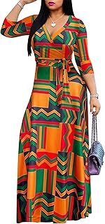 Plus Size Maxi Dress for Women Casual Summer Floral Long Sundress V-Neck 3/4 Sleeve