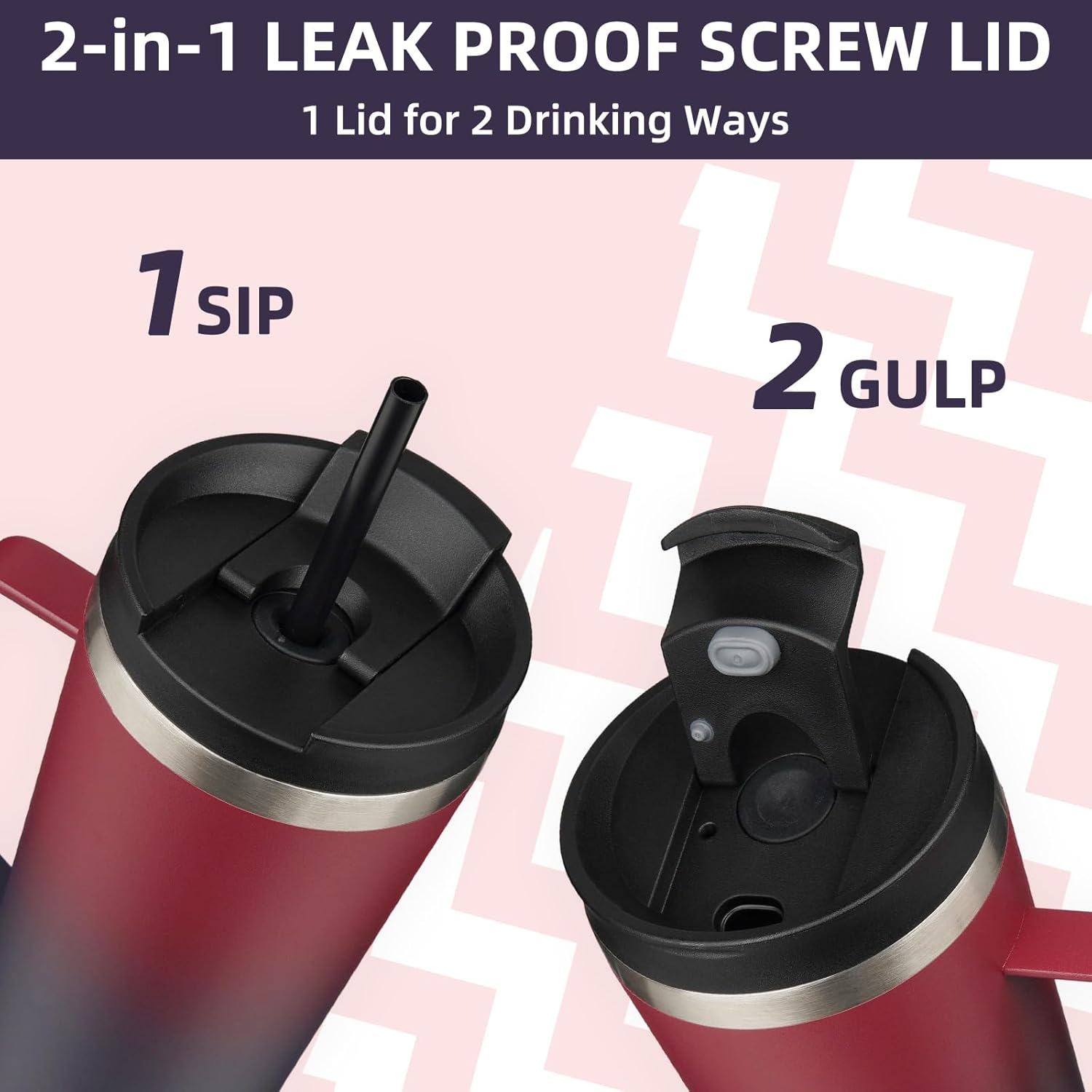 BJPKPK Insulated Tumbler with Handle, 30oz Insulated Tumblers with Lid and Straw, Stainless Steel Metal Water Bottles, Coffee Travel Mugs, Cups, Charming Red - Image 3