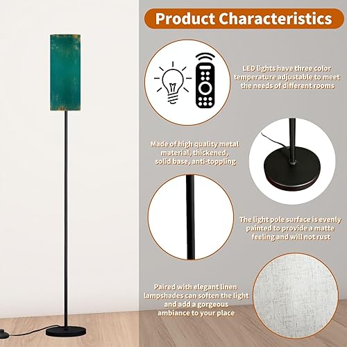 Miniatura 7 de Modern Standing Lamps Grunge Retro Green Floor Lamp Metal Pole Lamp with Linen Lampshade for Bedroom Living Room Office Nursery Reading Foot Switch