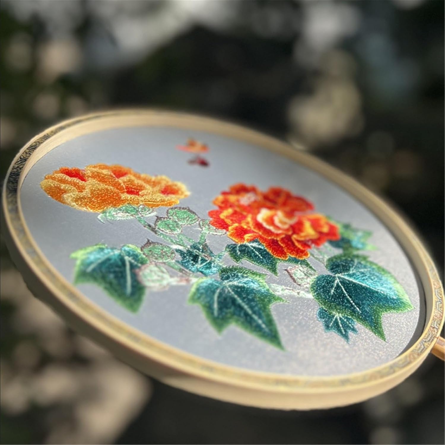 Round Hand Fan Women's Group Fan Double-sided Embroidery Round for Outdoor,Travel,Events