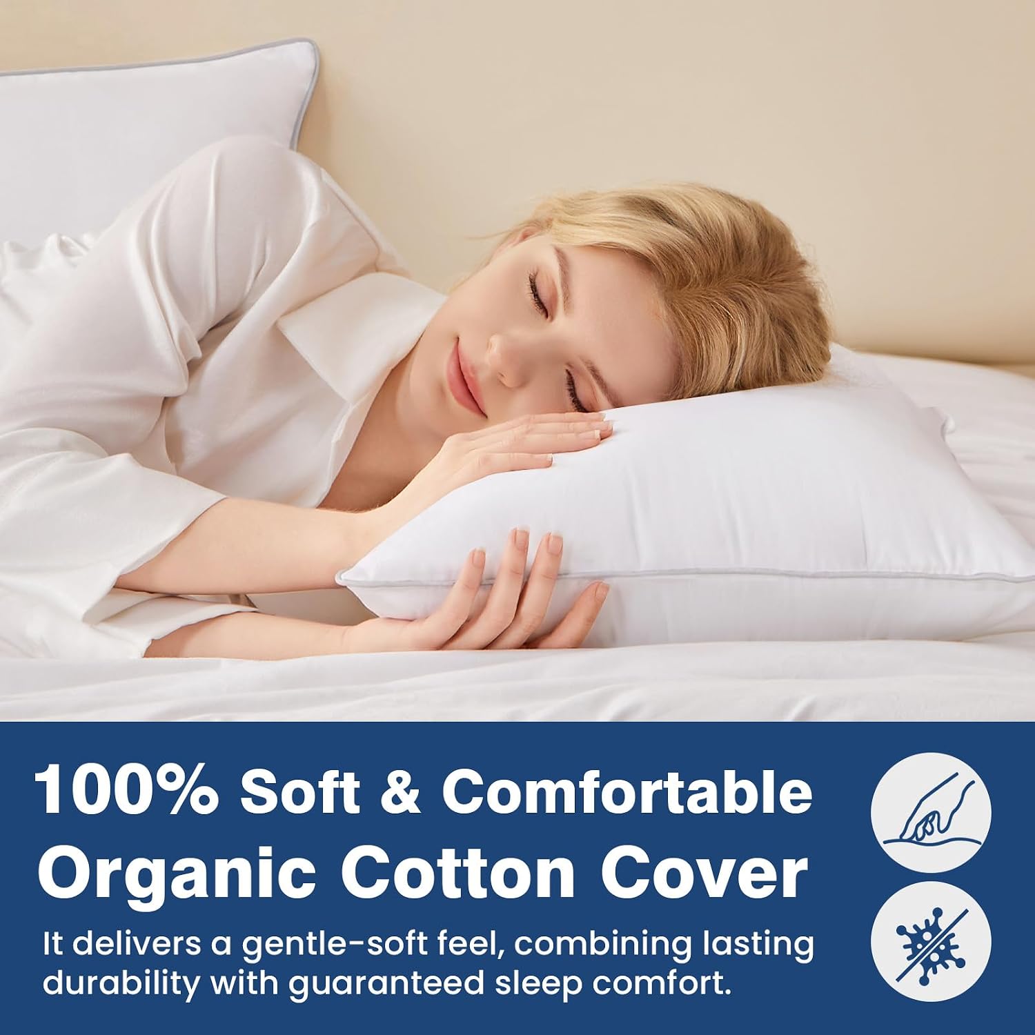 Pillows Standard Size Set of 4, Hotel Quality Bed Pillows for Sleeping 4 Pack, Cooling Pillows for Side Back and Stomach Sleepers, Down Alternative Soft Pillows with 100% Organic Cotton Shell, 18"x26"