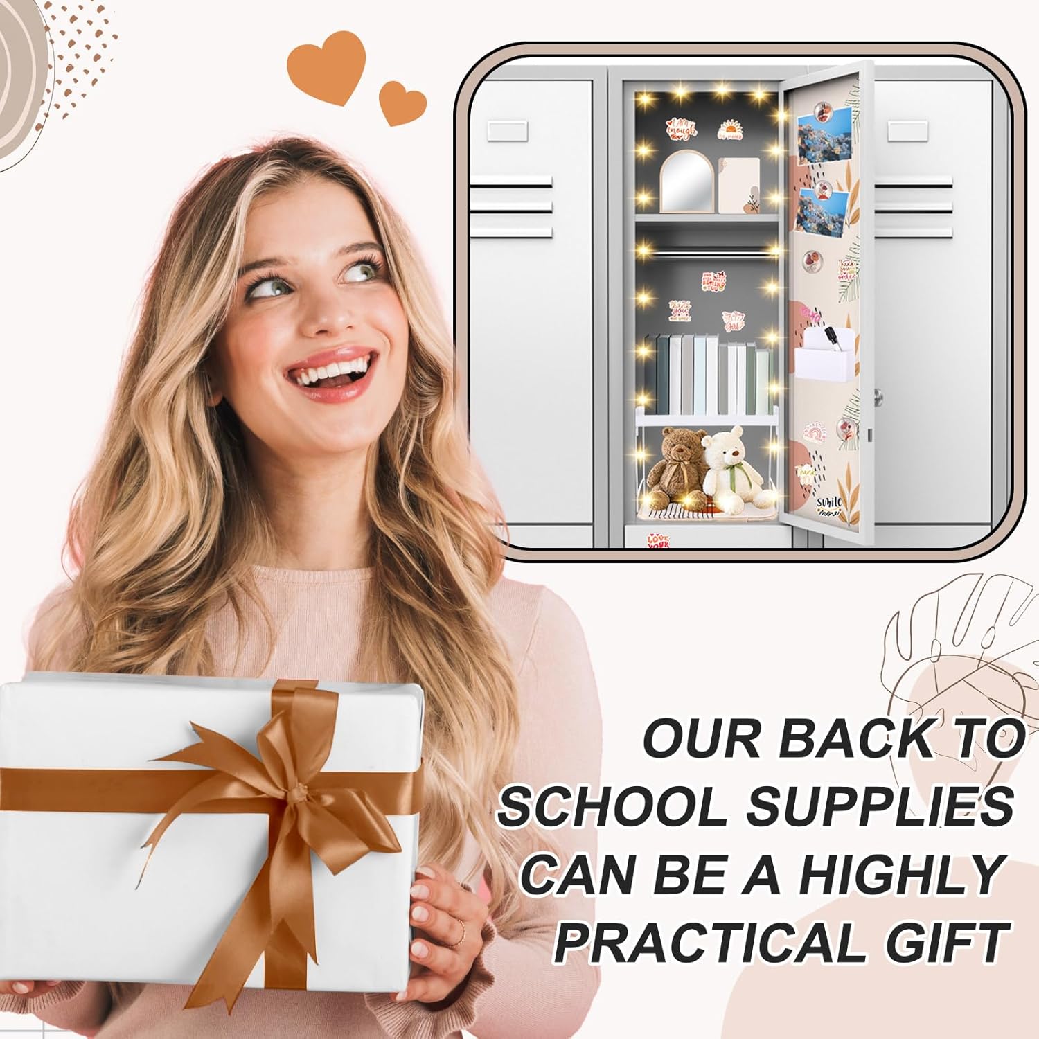CroBlissful School Locker Accessories for Girls First Day of School Essentials Locker Decoration with Magnetic Wallpaper Mirror Pen Holder Shelf Faux Fur Rug Whiteboard Marker Magnets(Boho)