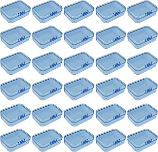 Goodma 30 cajas de plástico rectangulares vacías con tapas con bisagras para objetos pequeños y otros proyectos de manualidades (65 x 45 x 20 mm, azul)