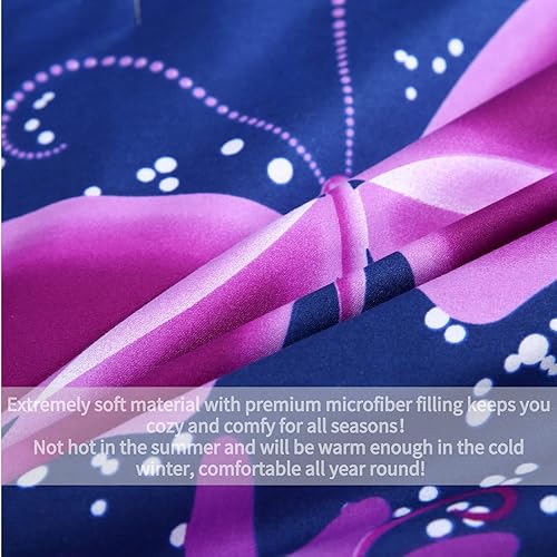 Miniatura 9 de RYNGHIPY Juego de ropa de cama para niñas de mariposa morada, ligero, para todas las estaciones, juego de edredón alternativo con 2 fundas de