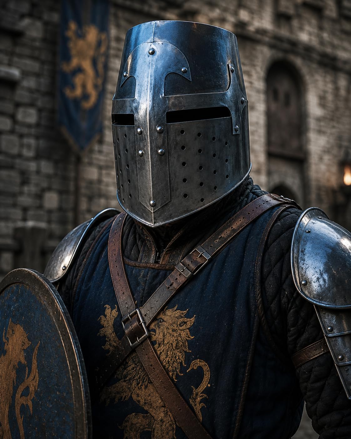 Medieval Knight Crusader Great Helm, Black Steel | Handmade, Full Face Templar Helmet, For LARP, Cosplay, Renaissance Faire & Historical Reenactment