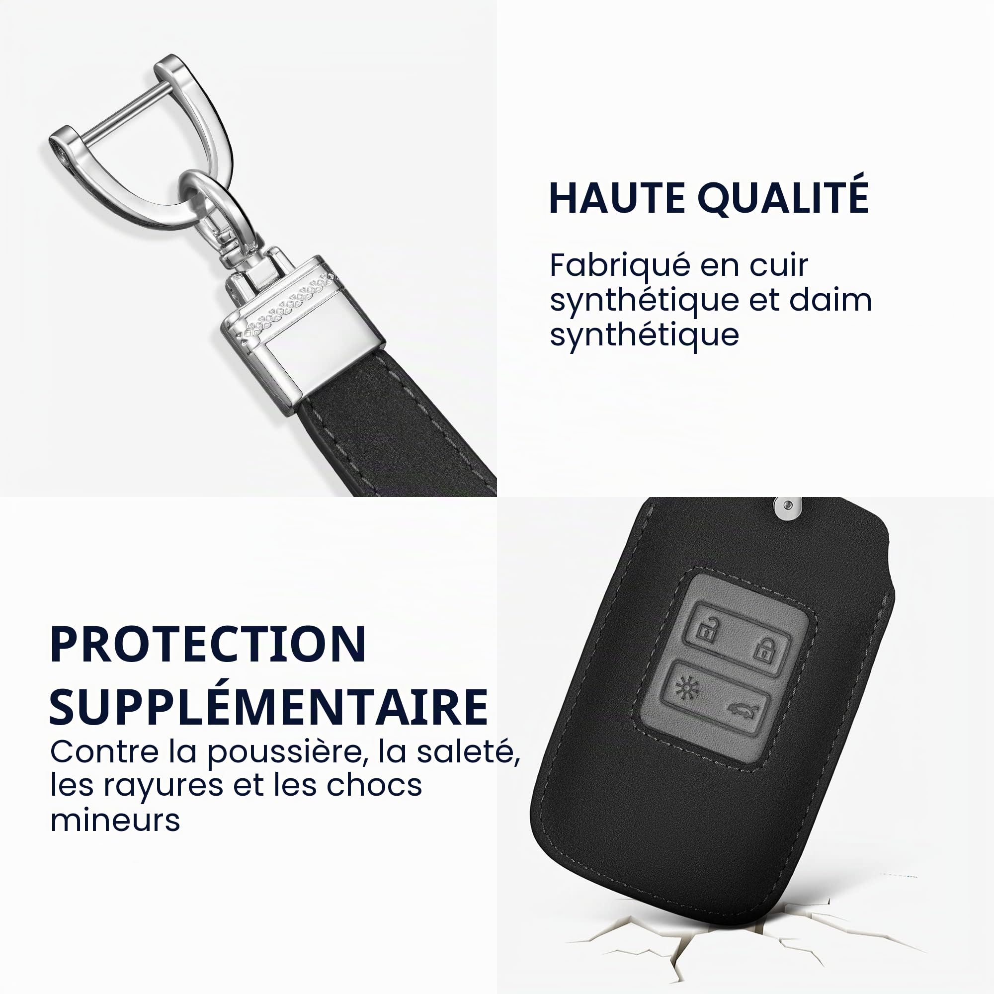 kwmobile Accessoire Clef de Voiture Compatible avec Renault Smart Key 4-Bouton (Keyless Go Uniquement) - Coque de clé de Voiture en Simili Cuir et Simili Daim - Noir-Gris