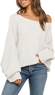 Women's Oversized Crewneck Sweater Batwing Puff Long Sleeve Cable Slouchy Pullover Jumper Tops