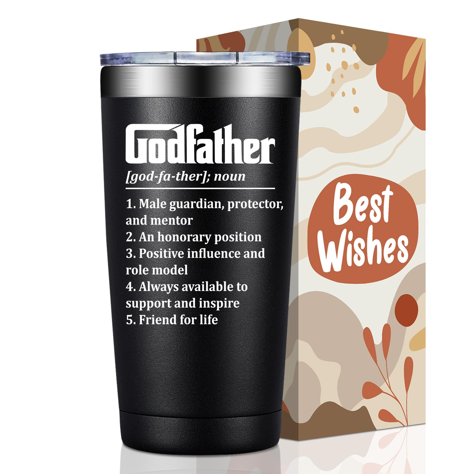 BIRGILT Godfather Gift - Godfather Proposal Gifts - Best God Father Gifts for Men - Christmas, Fathers Day Gift for God Father - 20oz Stainless Steel Tumbler Cup