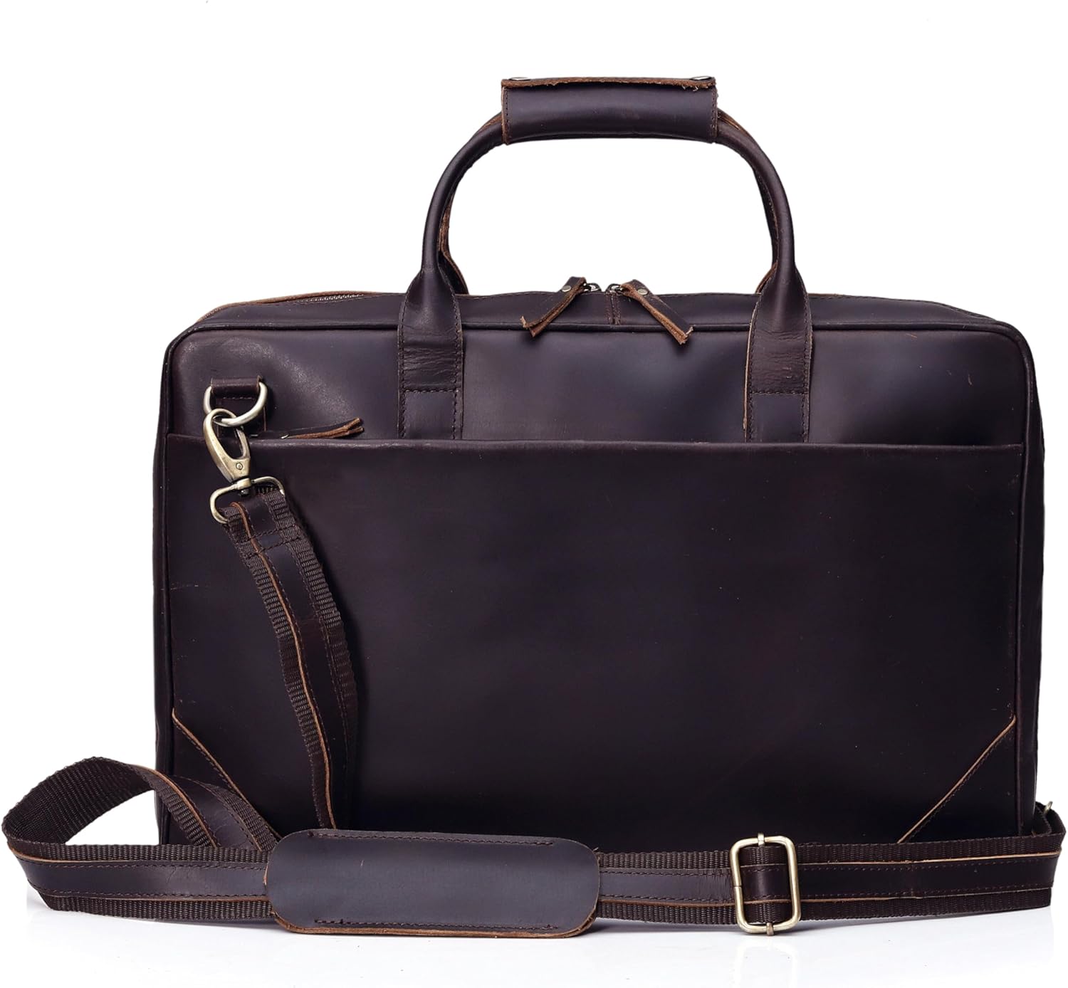 Full Grain Leather Slim Briefcase for Men Laptop Messenger Shoulder Brown Vintage Attache Computer Business Work Lawyer Bag