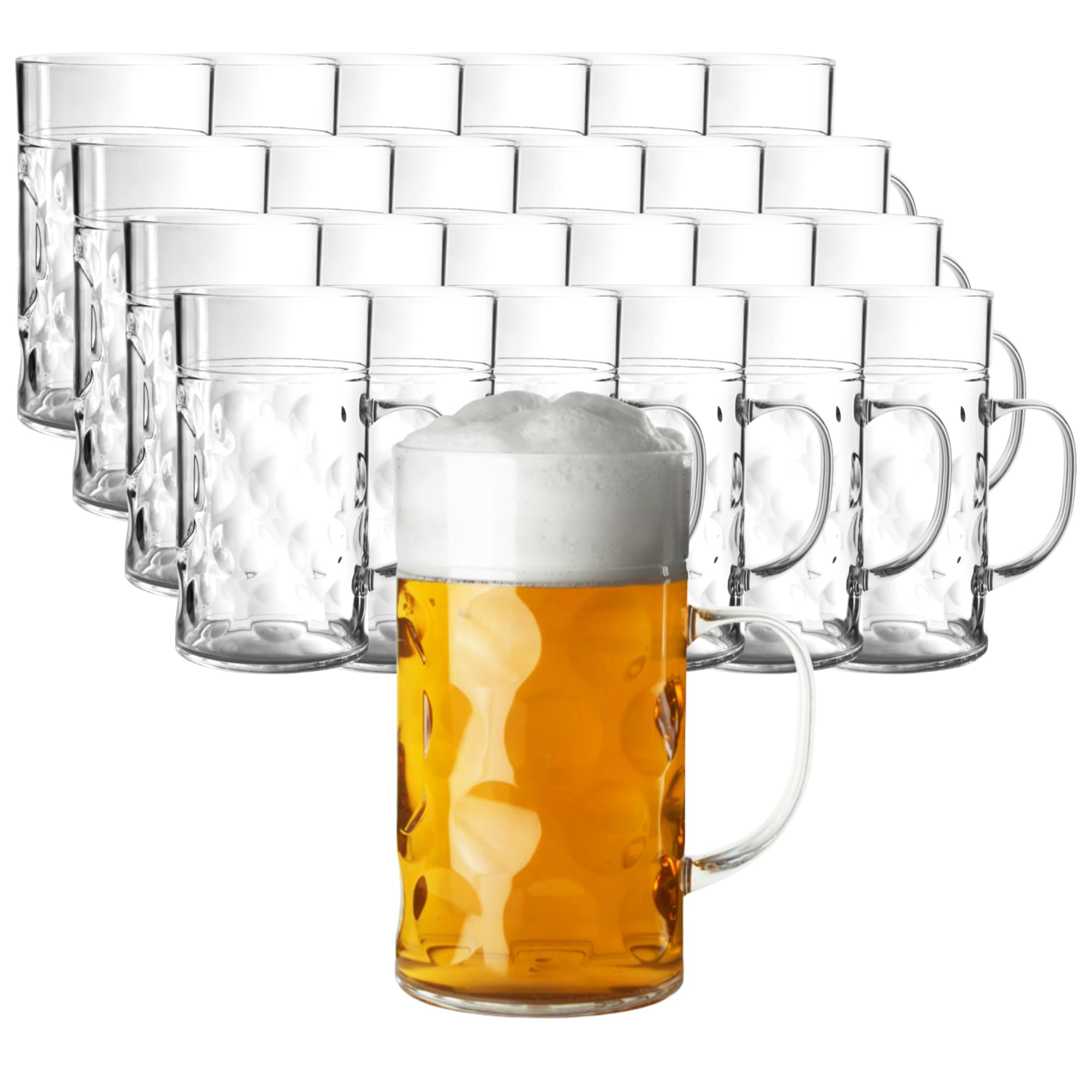 Bar@Drinkstuff Transparent Plastic Beer Stein Ce-Lined 2 Pint (≈ 1.14 L) German-Style Handled Tankard – Bpa-Free Rigid Polystyrene, Dimpled Finish, Licensed Draft Service (24)