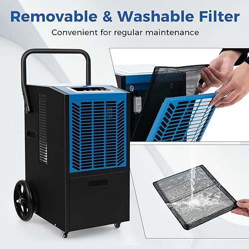 Miniatura 5 de ARLIME Deshumidificador comercial de 163 pintas con bomba y manguera de drenaje, deshumidificador portátil industrial resistente para grandes