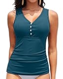 Women Tankini Top Only - Ribbed Swimsuit Top Tummy Control Bathing Suit Top Only No Bottom 2025 Swim Tank Top