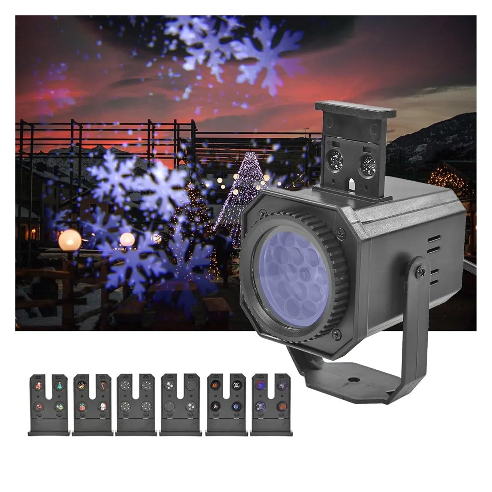 Projecteur de Noël à LED, Projection de Noël, décoration de Noël, DJ, discothèque, éclairage de scène, Lampe Flocon de Neige, 6 Cartes à Motifs - Spectacle de lumière