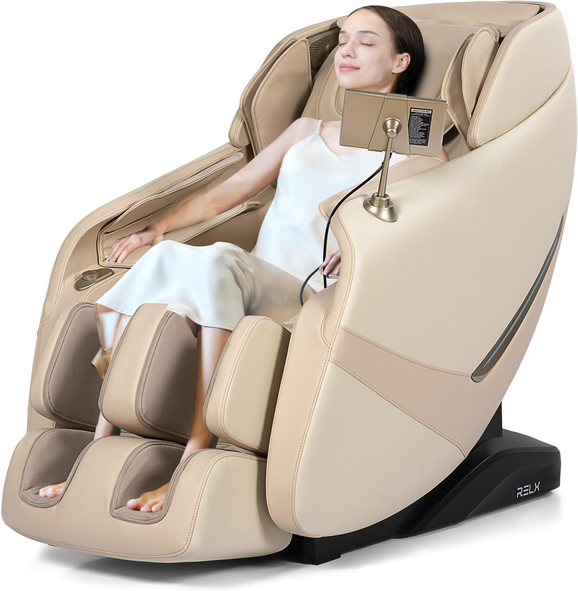 RELX 2026 Massage Chair Full Body, Zero Gravity Airbag Shiatsu Massage Chair with SL-Track, Heating, AI Control, Body Scan, 13 Modes, Foot Rollers, and Deep Yoga Stretch (Beige)
