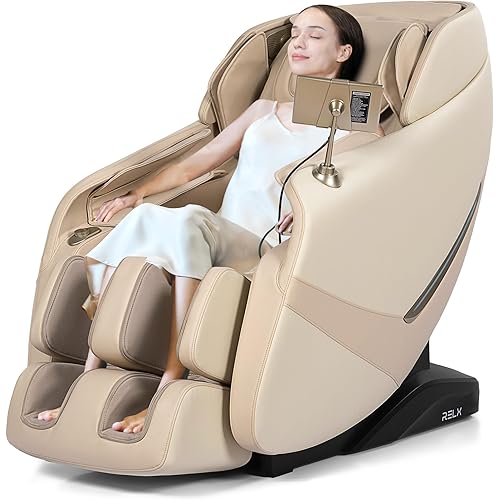 RELX 2025 Massage Chair Full Body, Zero Gravity Airbag Shiatsu Massage Chair with SL-Track, Heating, AI Control, Body Scan, 13 Modes, Foot Rollers, and Deep Yoga Stretch (Beige)