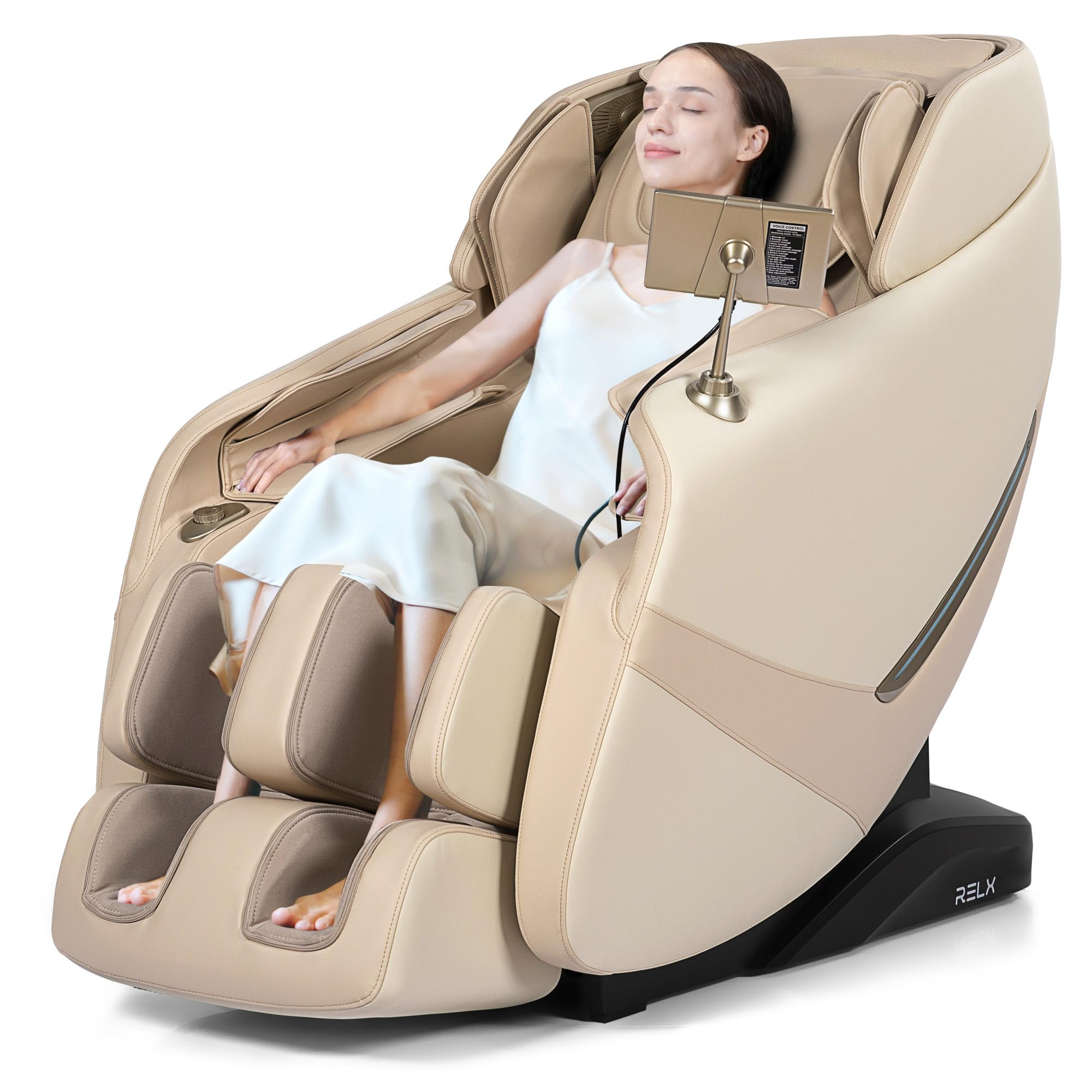 RELX 2025 Massage Chair Full Body, Zero Gravity Airbag Shiatsu Massage Chair with SL-Track, Heating, AI Control, Body Scan, 13 Modes, Foot Rollers, and Deep Yoga Stretch (Beige)