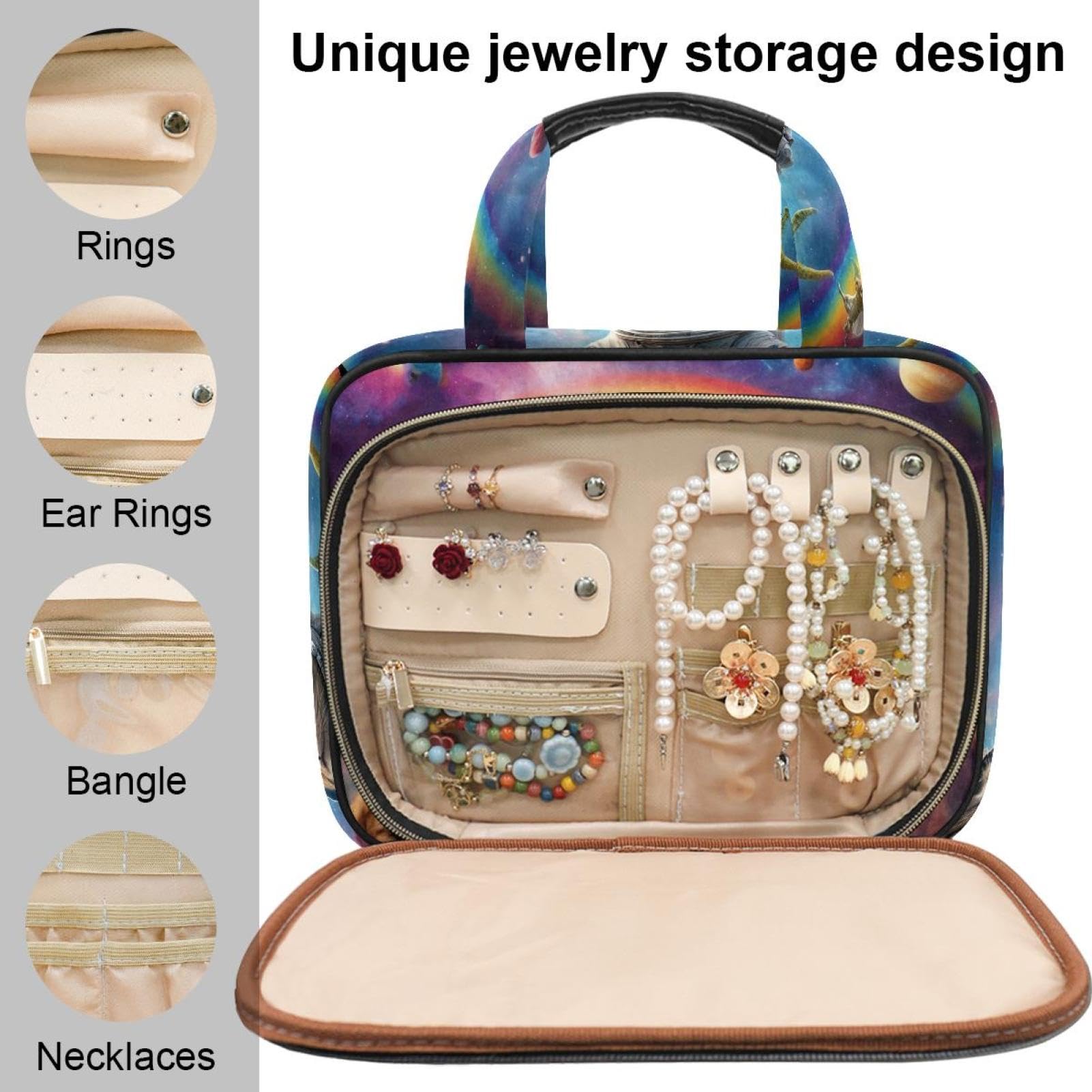 Kulturbeutel zum Aufhängen für Damen, weiße Blume, Reise-Make-up-Tasche, Organizer, Kosmetiktasche, Make-up-Kulturbeutel für Reiseutensilien, Zubehör, Mehrfarbig 19, M, Kulturbeutel