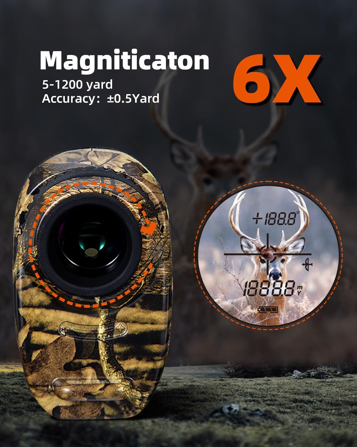 AOFAR HX-1200T Range Finder for Hunting Archery, 1200 Yards with Angle and Horizontal Distance, Shooting Wild Waterproof Coma Rangefinder, 6X 25mm, Range and Bow Mode, Free Battery Gift Package