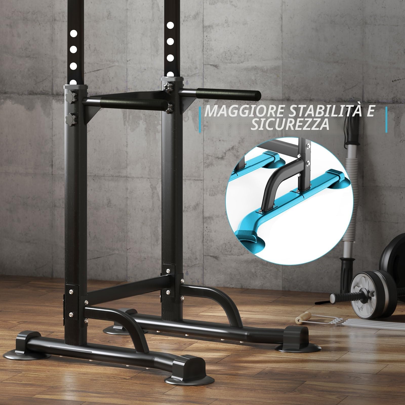 SogesPower Pull Up Power Tower Stazione di immersione Supporti per dips multifunzione per allenamento di forza e fitness a casa, Stazione di allenamento con Altezza Regolabile
