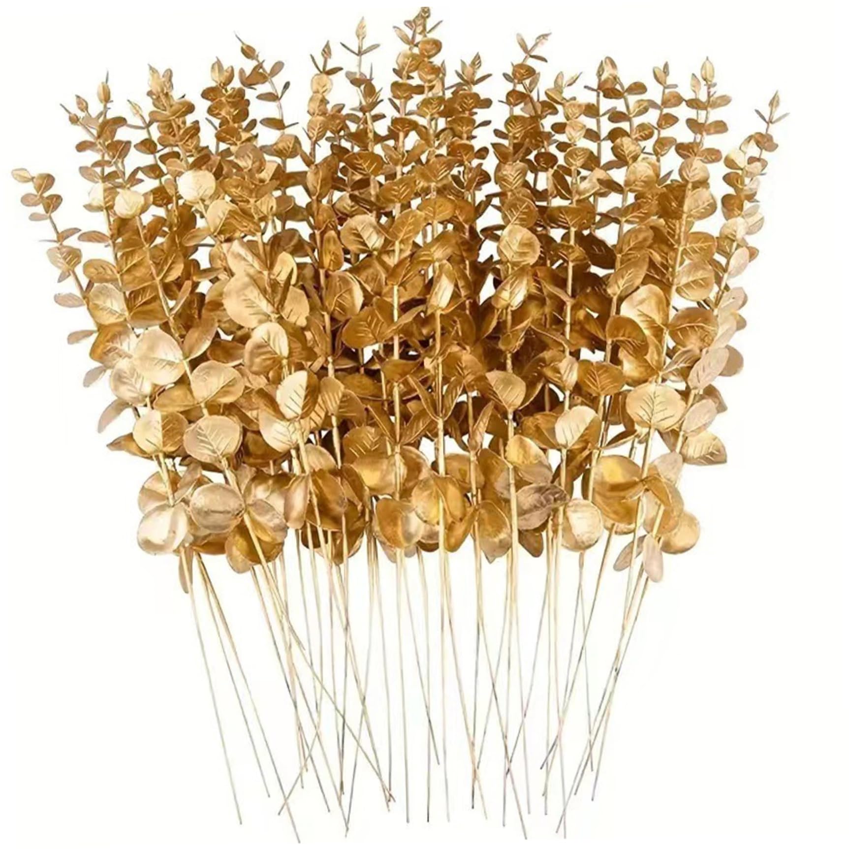 Tiges d'eucalyptus artificielles or x36 de 38 cm fausses branches dorées pour vase